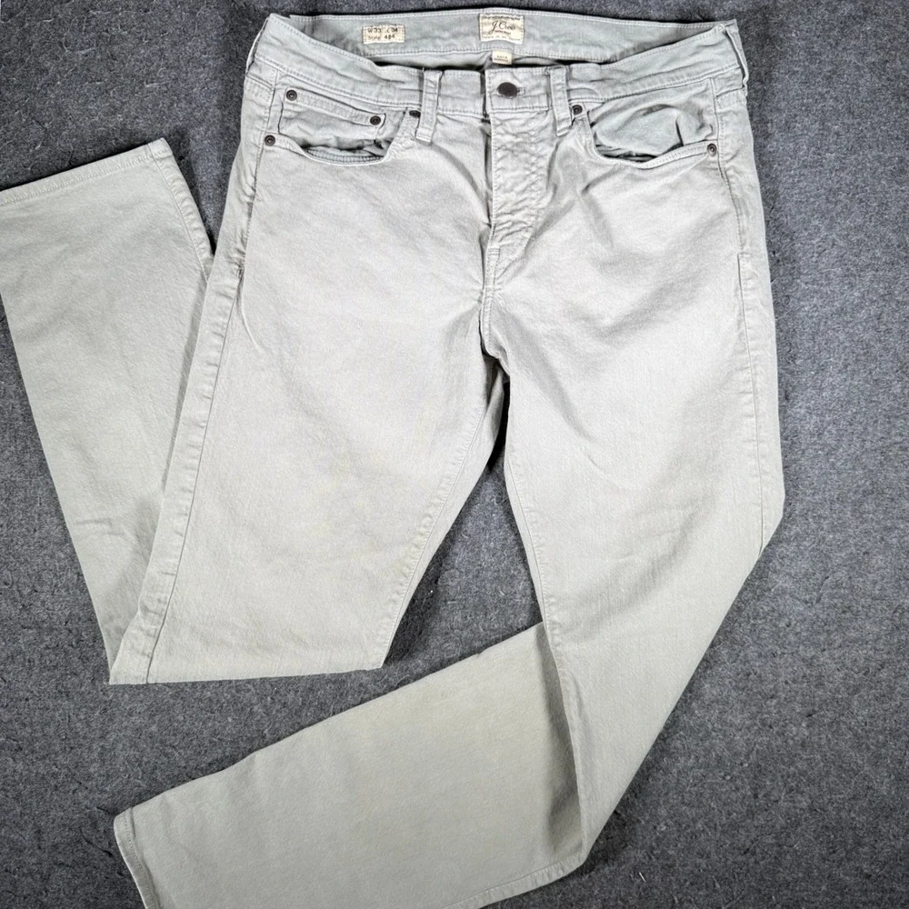 J. Crew 484 Slim Fit Pants Mens 33x34 Sage Green Cotton Stretch Button Fly 13156